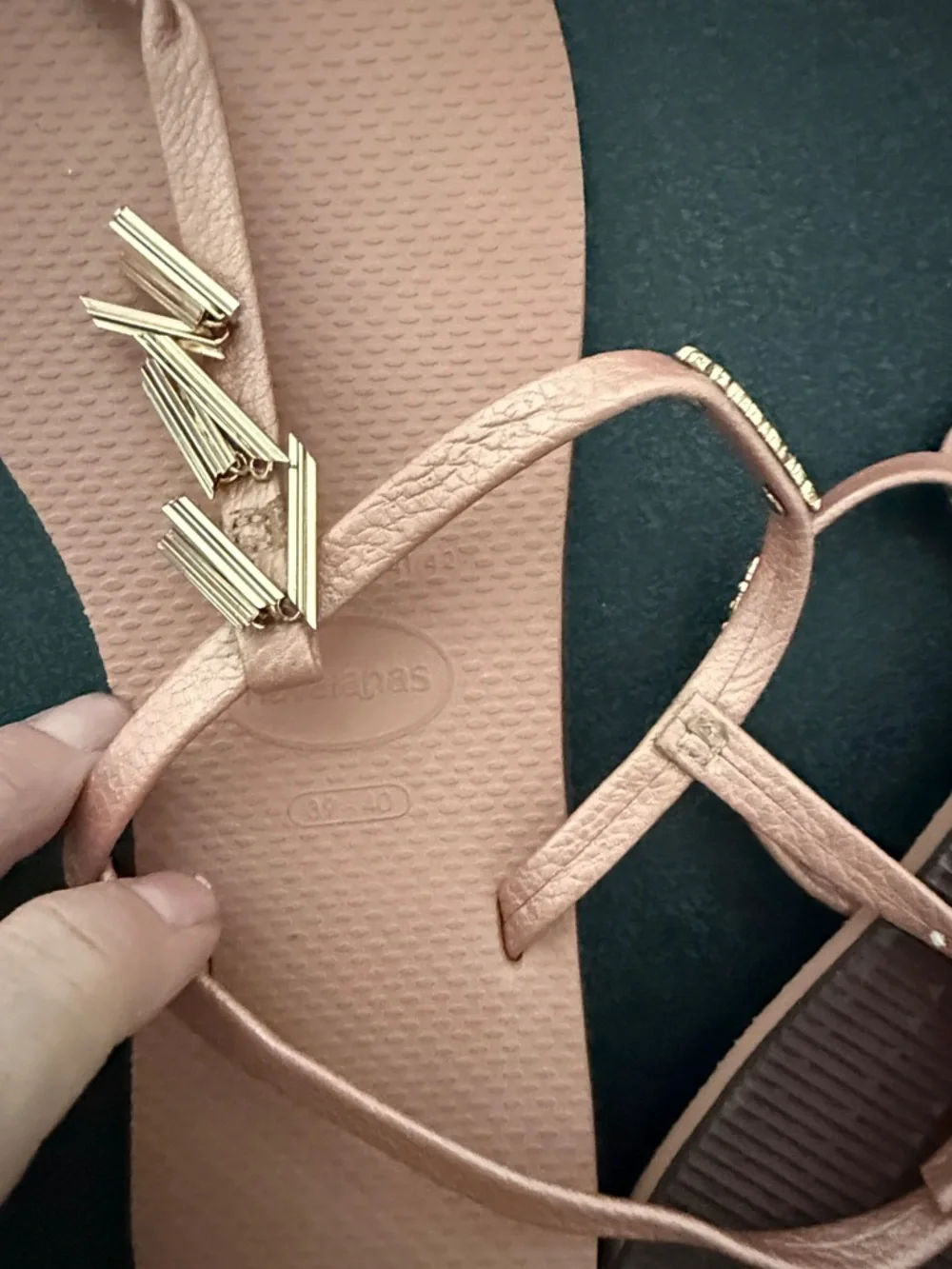 Havaianas Pink T-Strap Sandals with Gold Bead Accents - Picture 3 of 3